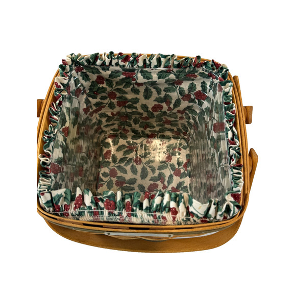 1995 Longaberger Christmas Collection Cranberry Basket w/Holly Liner & Protector - Picture 2 of 4
